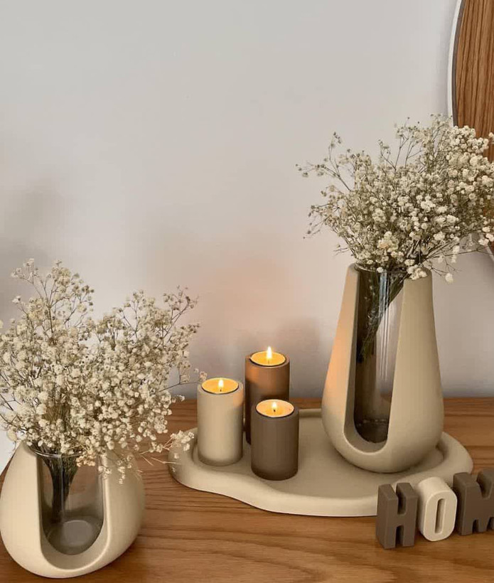 ست دکوری با گلدان U و استند home سنگ مصنوعی - ترمه ۳۴